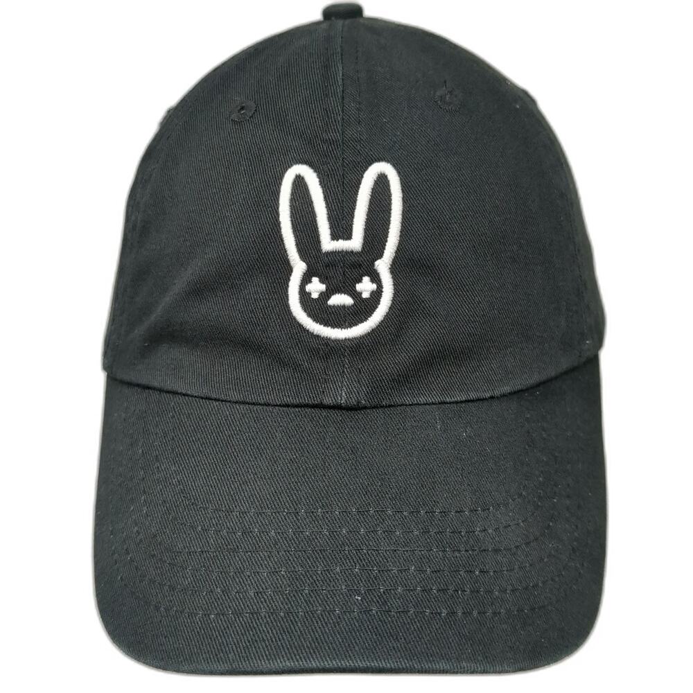 Bad Bunny Embroidered Logo Baseball Cap Black One Size Adjustable Slide Strap